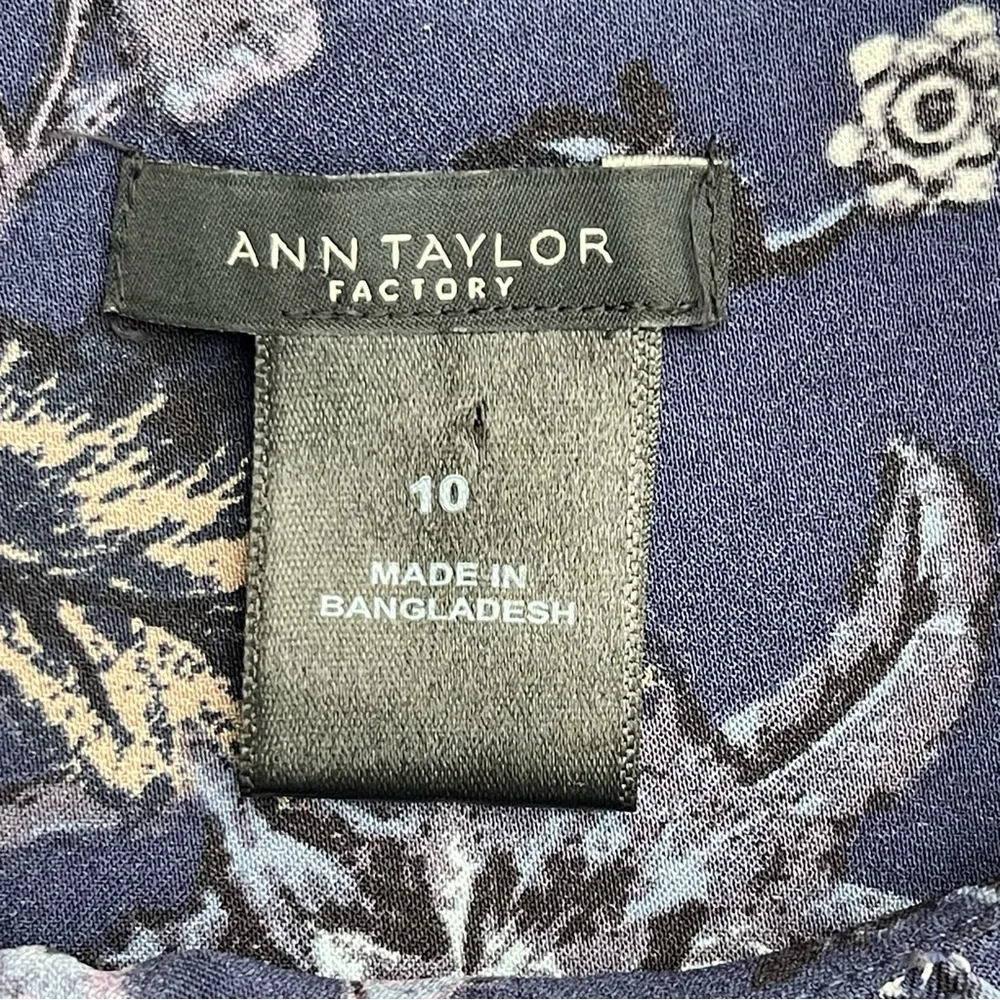 Ann Taylor Factory Blue Floral Cap Ruffle Shift Dress (10) - Picture 10 of 11